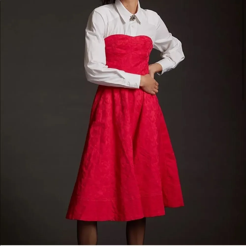 NWT Anthropologie Floral Contrast Sweetheart Midi Dress Raspberry Size 8 - Picture 10 of 11